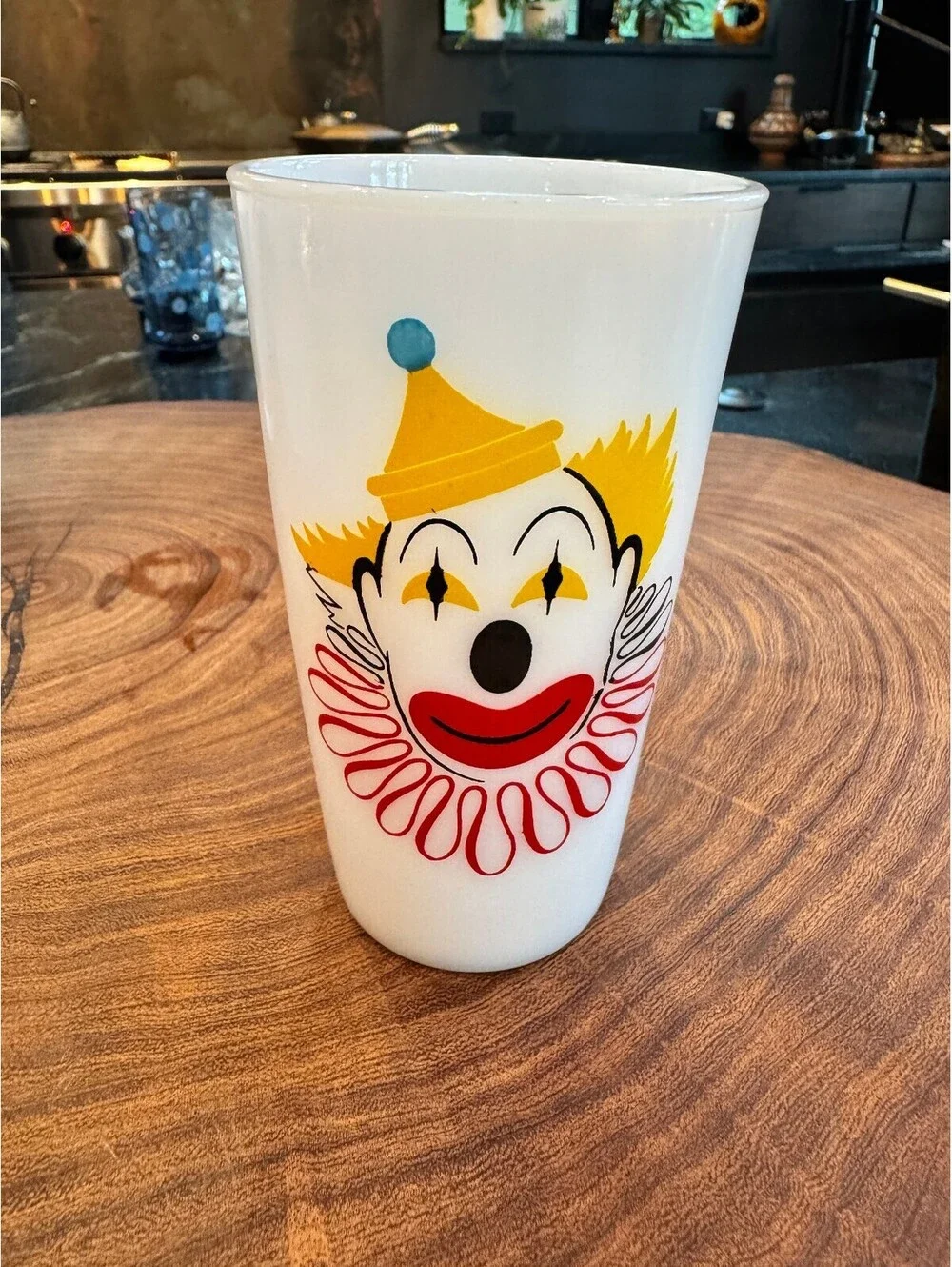 Vintage 1950s Hazel Atlas Clown Milk Glass Tumbler MCM Excellent Condition